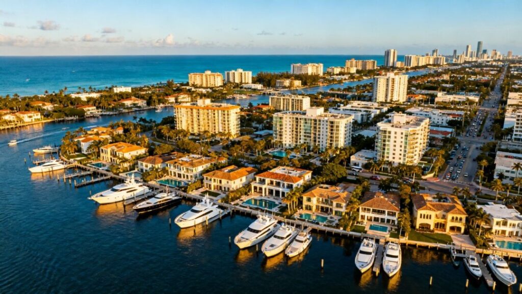 South Florida luxury homes and city skyline