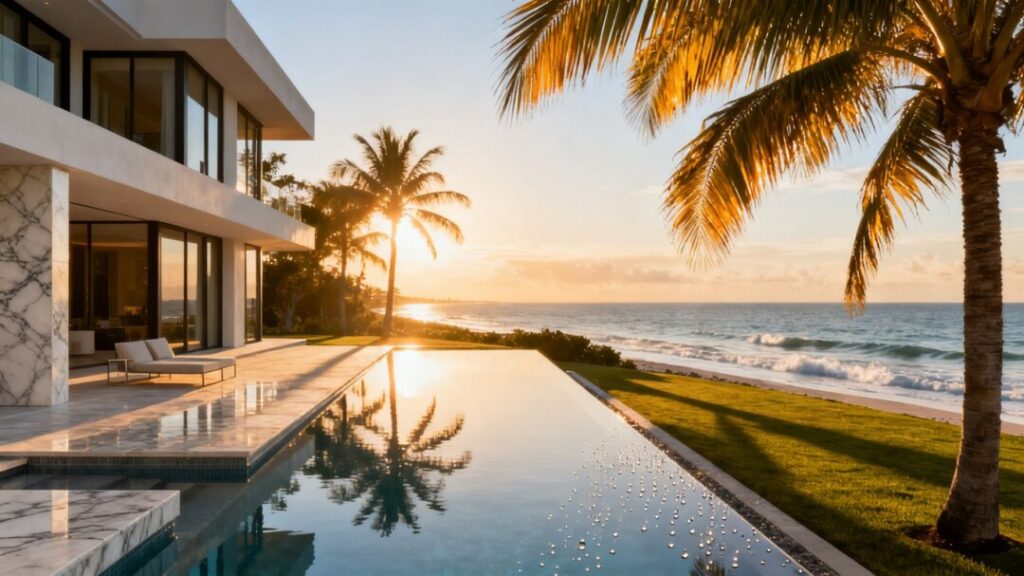 Luxury Florida mansion with infinity pool and ocean view.