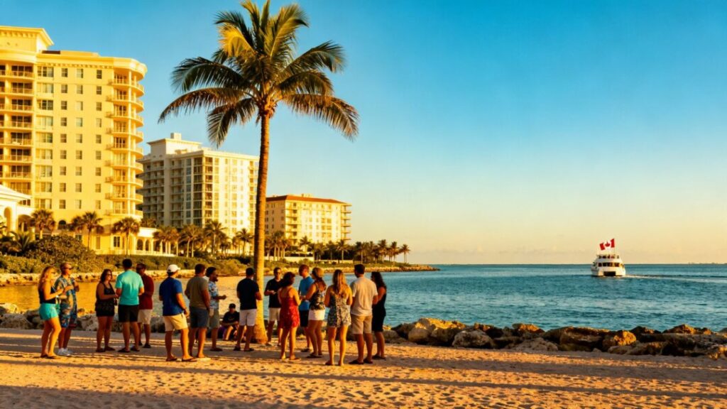 Florida coast with international buyers and Canadian flag.