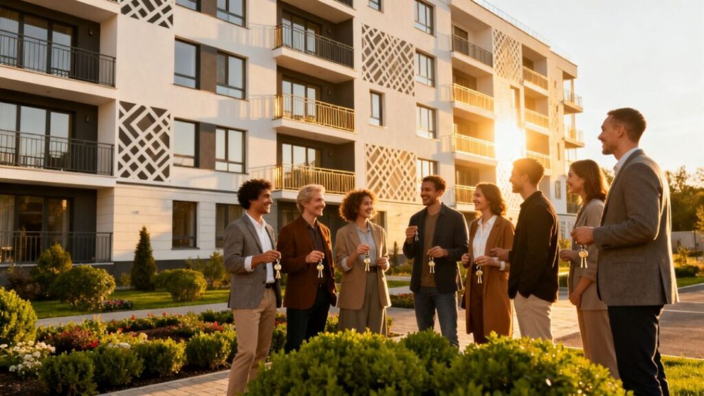 Affordable housing complex with residents.