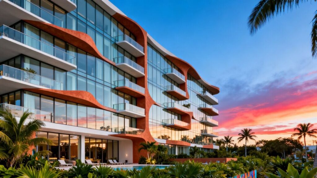 NoMad Residences Wynwood building exterior with balconies and greenery.