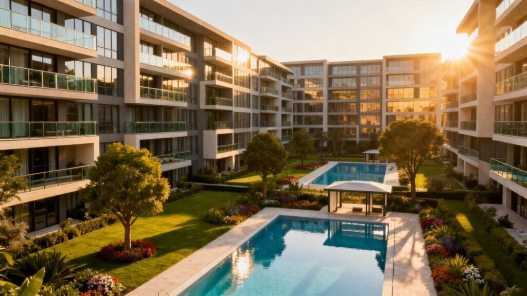 Boca Raton apartment complex with pools and landscaping.