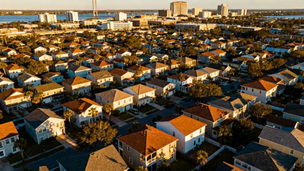 Jacksonville cityscape with many houses.