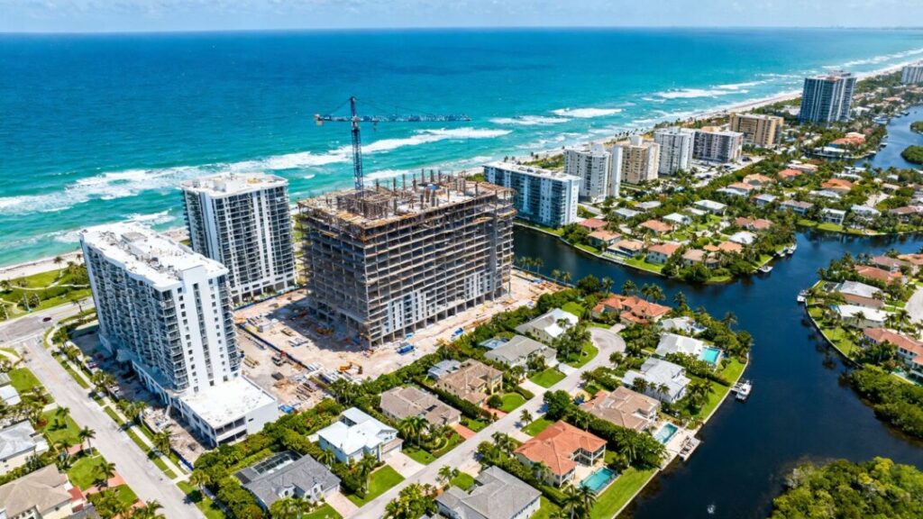 Florida coastline with new construction and residential areas.