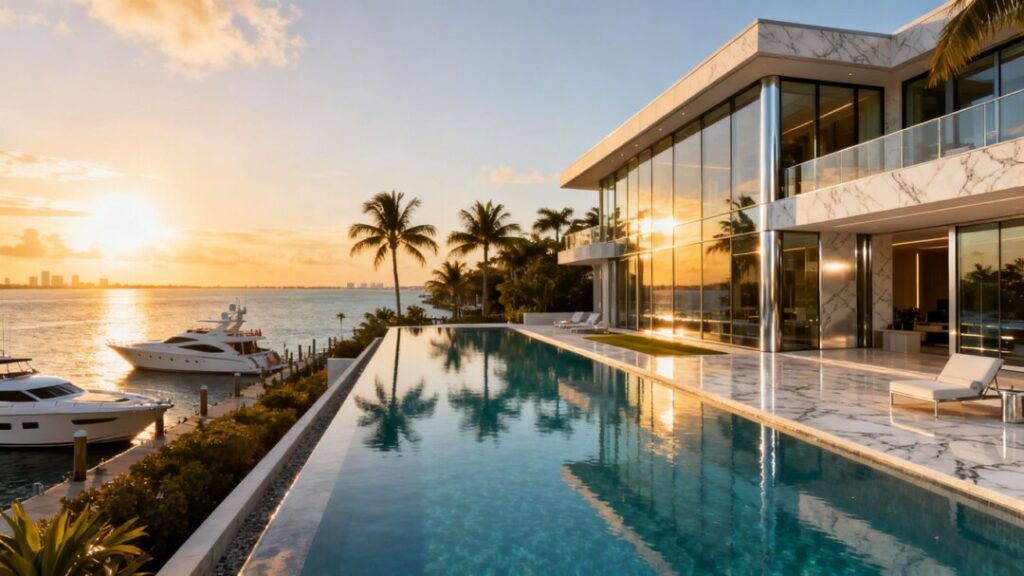 Luxury Miami mansion with infinity pool and ocean view.