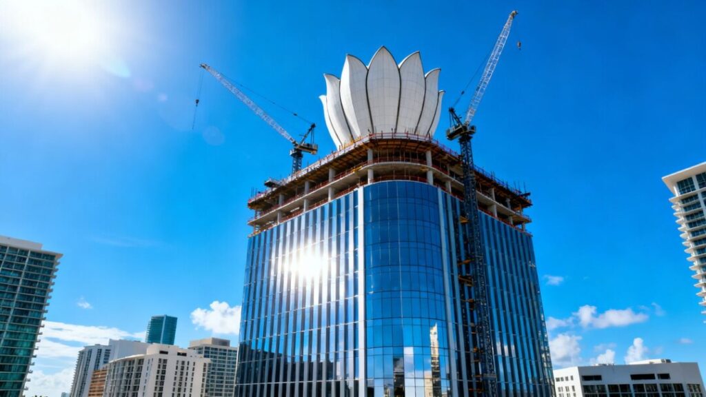 Okan Tower skyscraper in Miami, nearing completion.