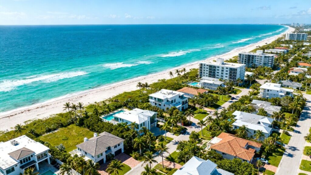 South Florida homes along a sunny coastline with ocean views.