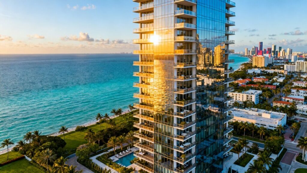 Miami condo tower with ocean view.