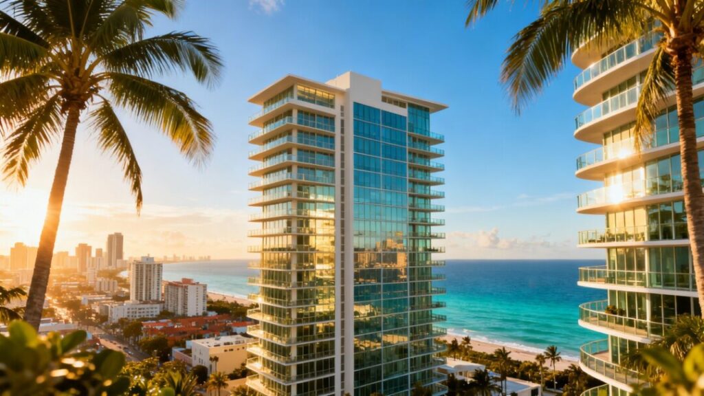 Miami luxury condos overlooking the ocean and city.