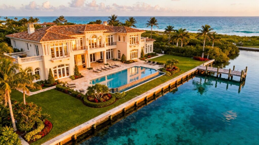 Hulk Hogan's former waterfront mansion with pool and dock.