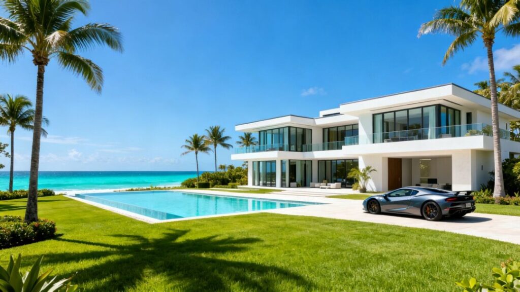 Luxury mansion with pool and ocean view in South Florida.