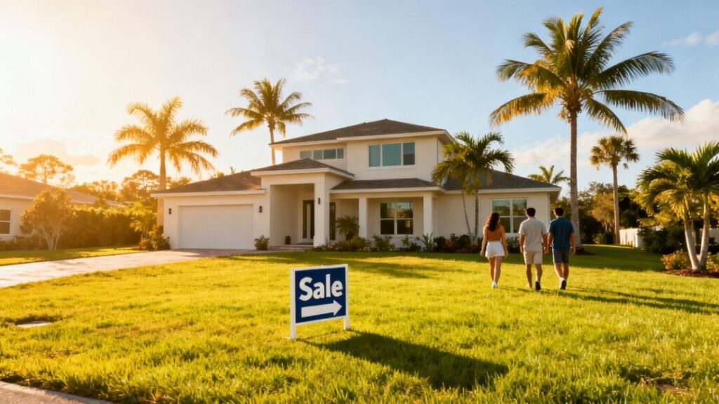 Florida homes, palm trees, Gen Z buyers, sunny day