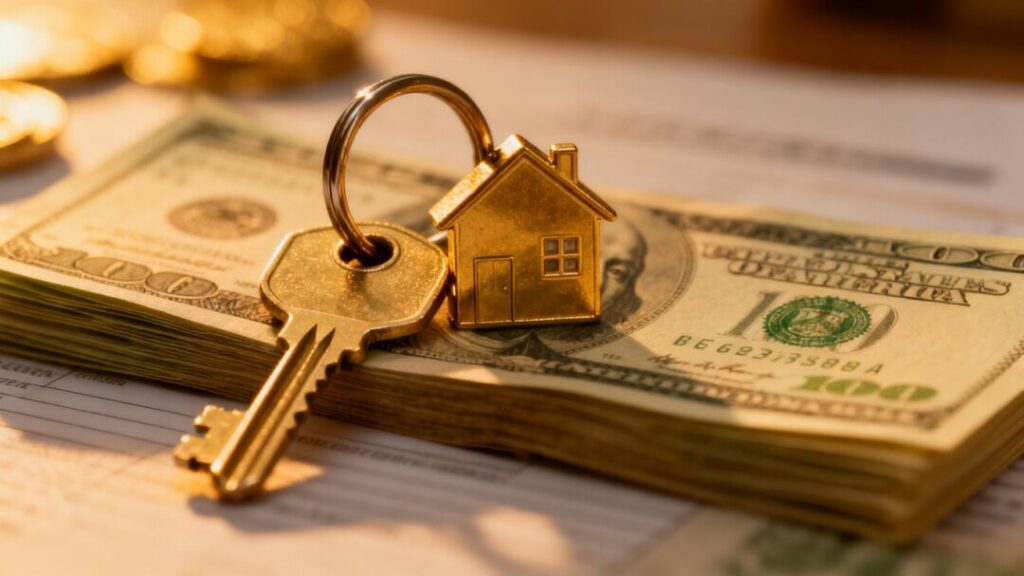 House key on money, mortgage rates increase.