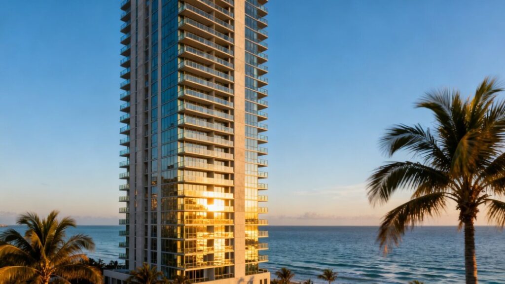 Luxury condo tower at 1250 West Avenue, Miami Beach.