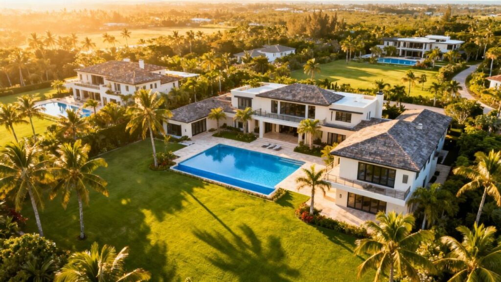 Luxury estates and palm trees in Ponce Davis, Miami.