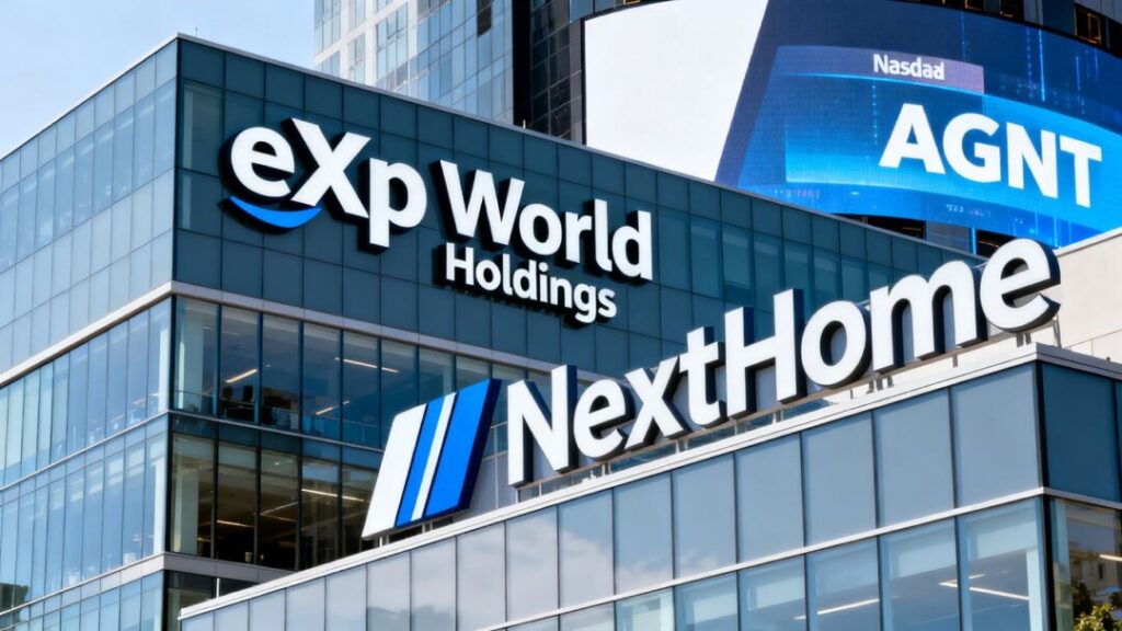 eXp World Holdings and NextHome logos with Nasdaq ticker.
