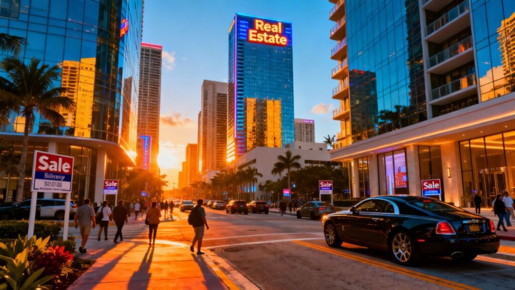 South Florida skyline with modern commercial buildings.