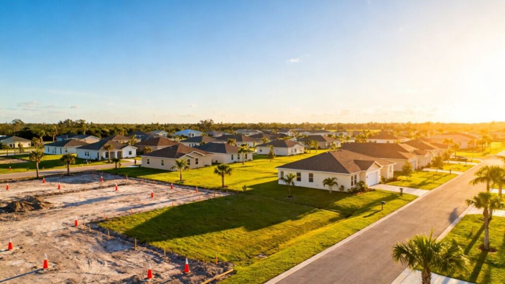 South Florida housing development with new homes and empty land.