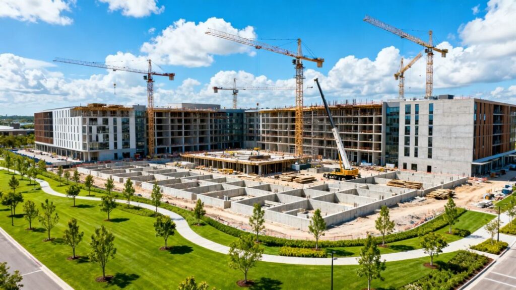 Construction of a large mixed-use community in South Florida.