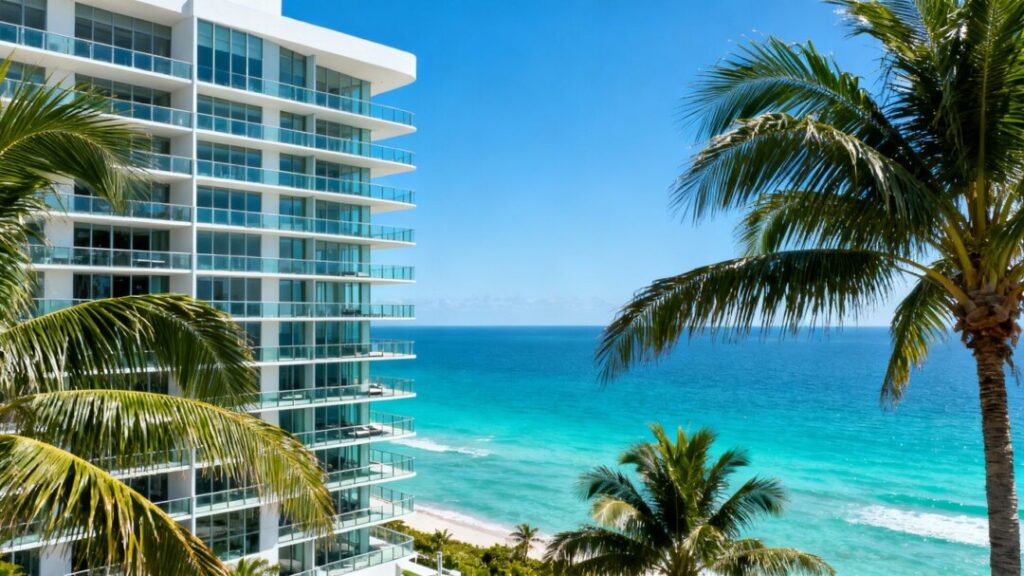 Luxury condo tower overlooking ocean in Aventura.