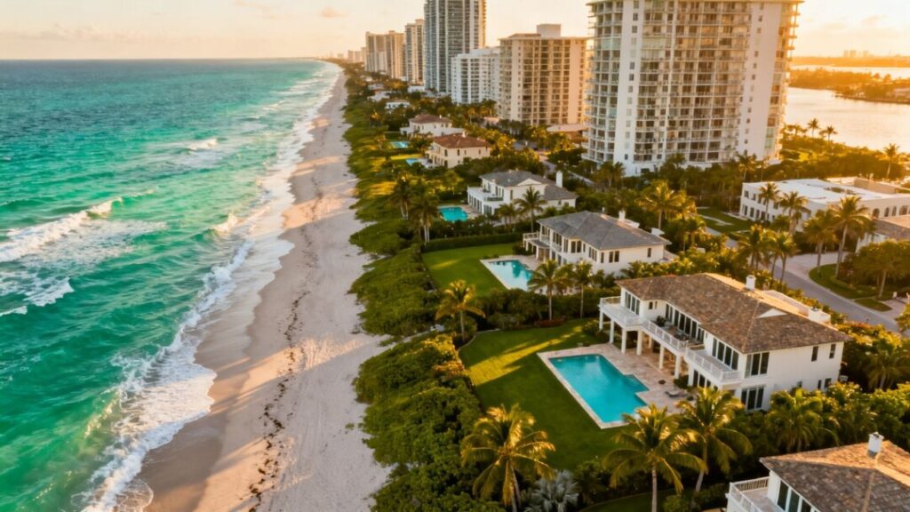 Luxury homes and condos on Palm Beach County coastline.