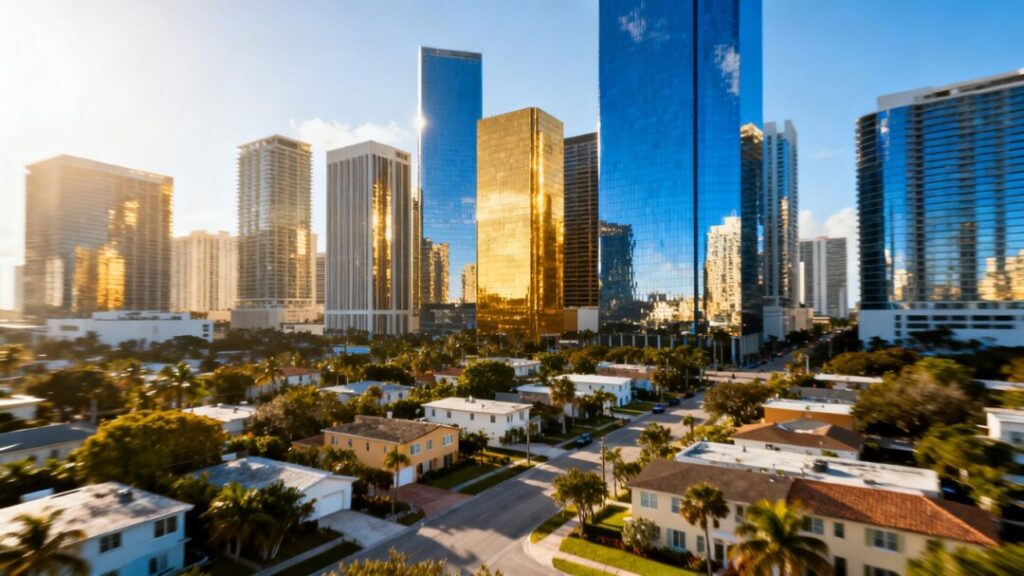 South Florida skyline and residential buildings