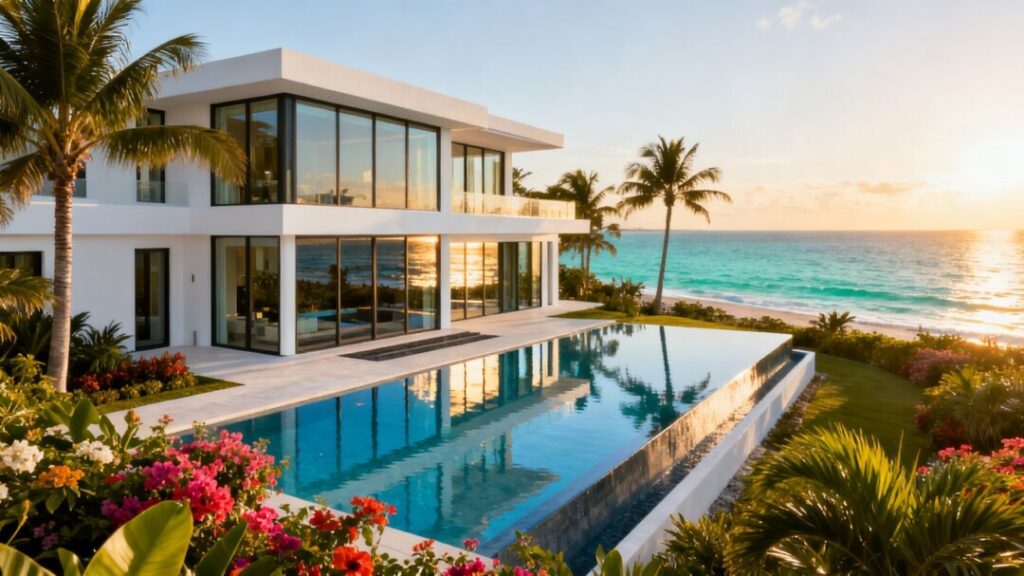 Luxury mansion with infinity pool on South Florida coast.