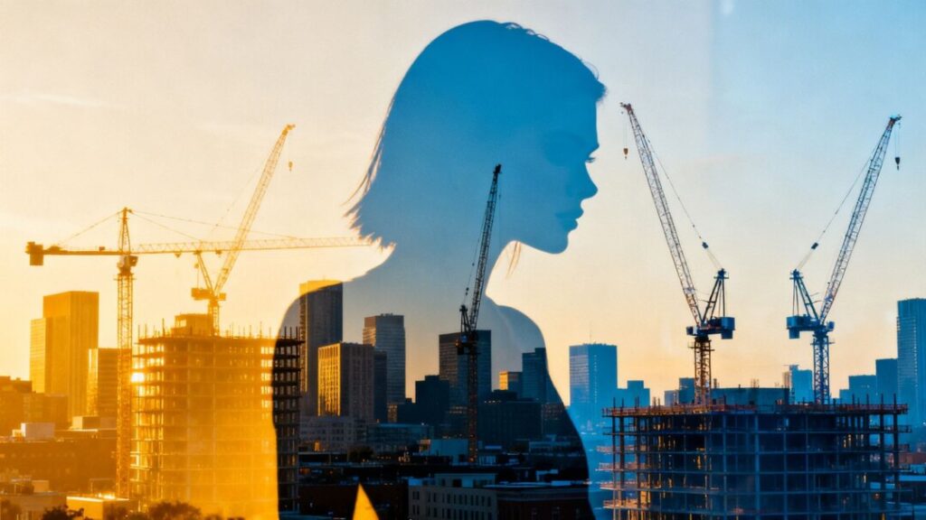 Kendall Jenner and new construction in a city.