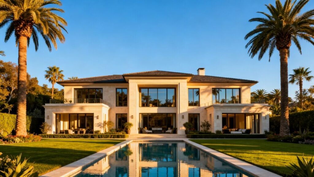 Luxury mansion with pool and palm trees in Palmetto Bay