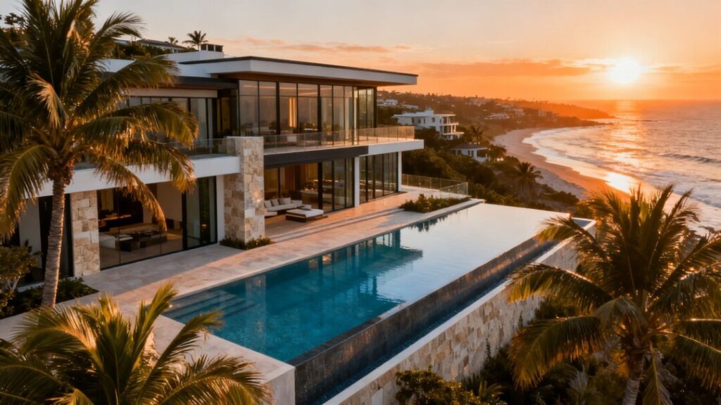 Luxury Florida mansion with infinity pool and ocean view.