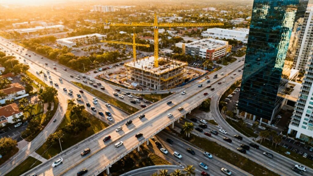 Florida growth corridor with highways and new construction.