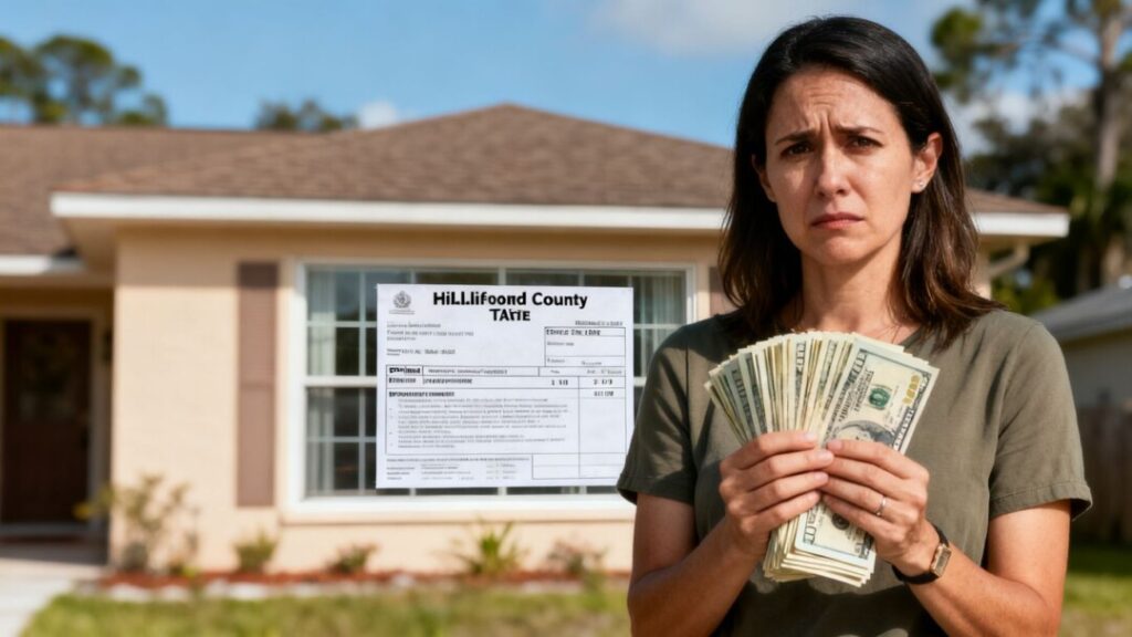 Teacher holding money with tax bill in background.