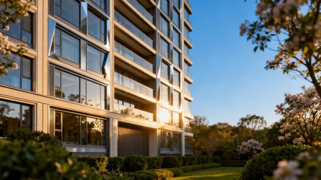 Luxury apartment building exterior in Richland, WA.