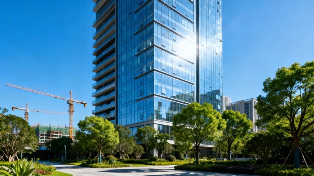 Modern building development with cranes in Miami.
