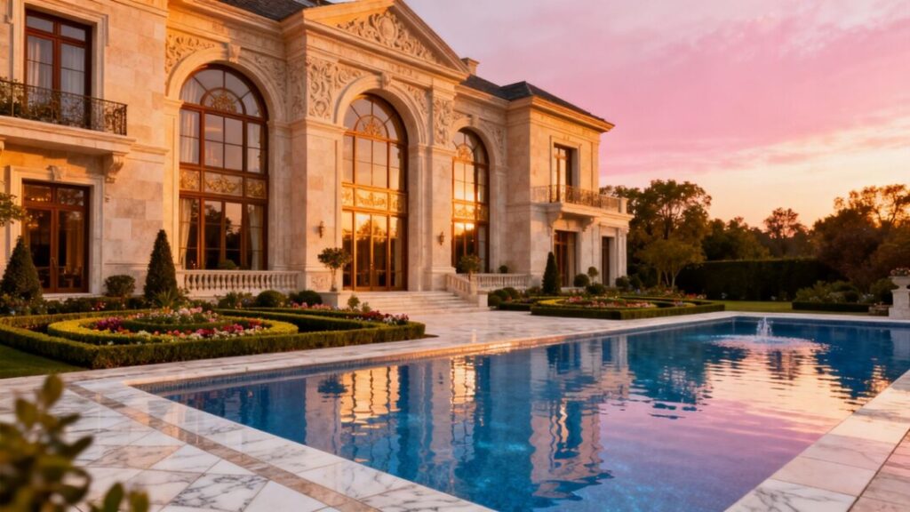 Luxurious mansion with gardens and pool