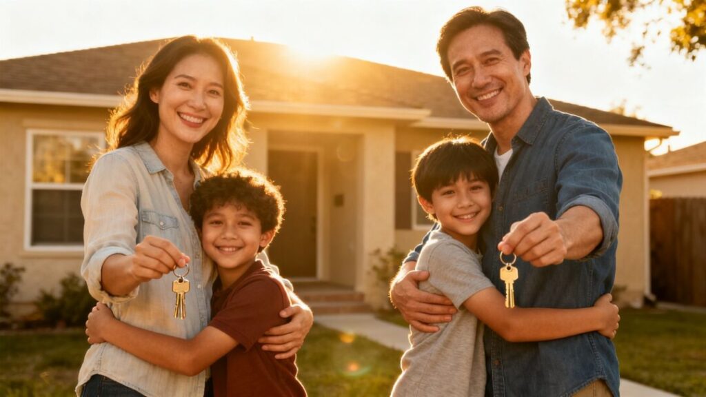 Family celebrates getting keys to their new home after homelessness.