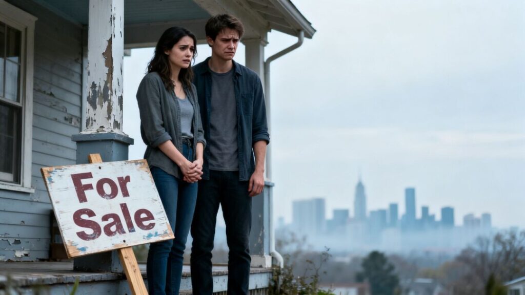 Millennial couple looking at a house, concerned about costs.