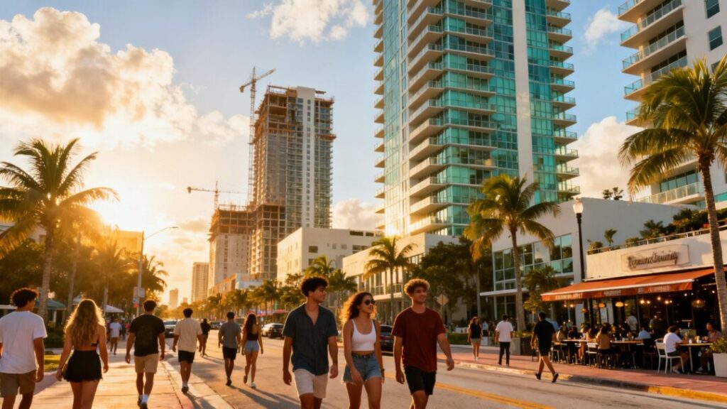 Young adults in a Florida city with new housing.