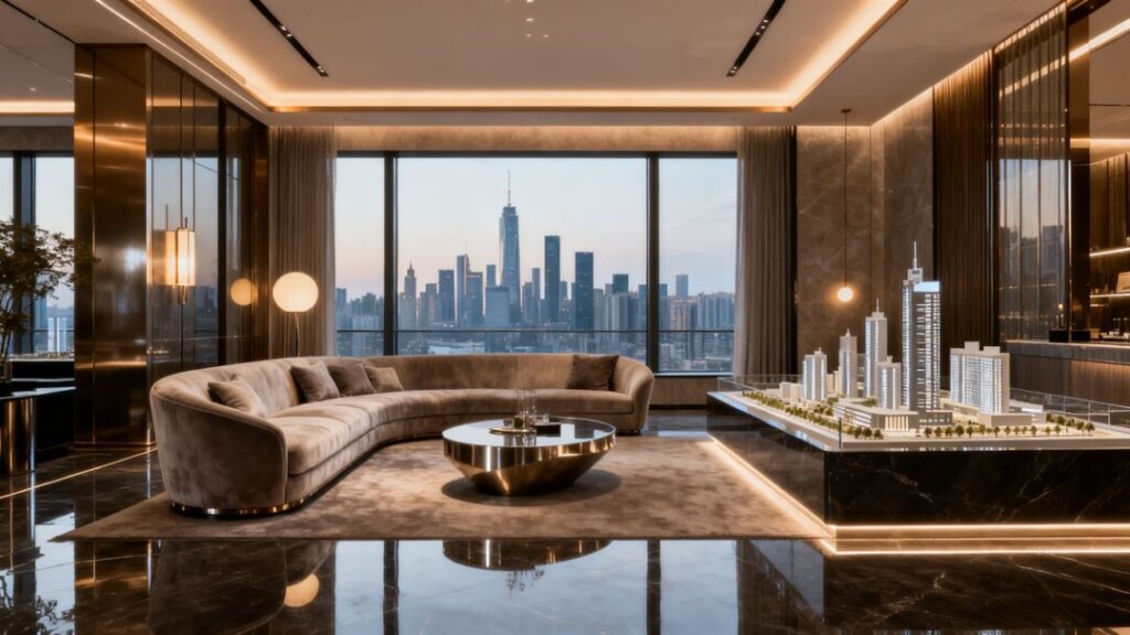 Interior of Kobi Karp-designed Parkside Residences sales gallery in Brickell.