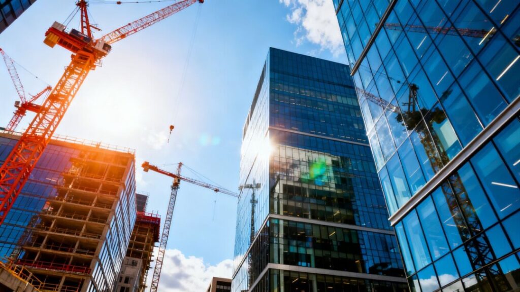 Hillsborough County skyline with commercial buildings and cranes.
