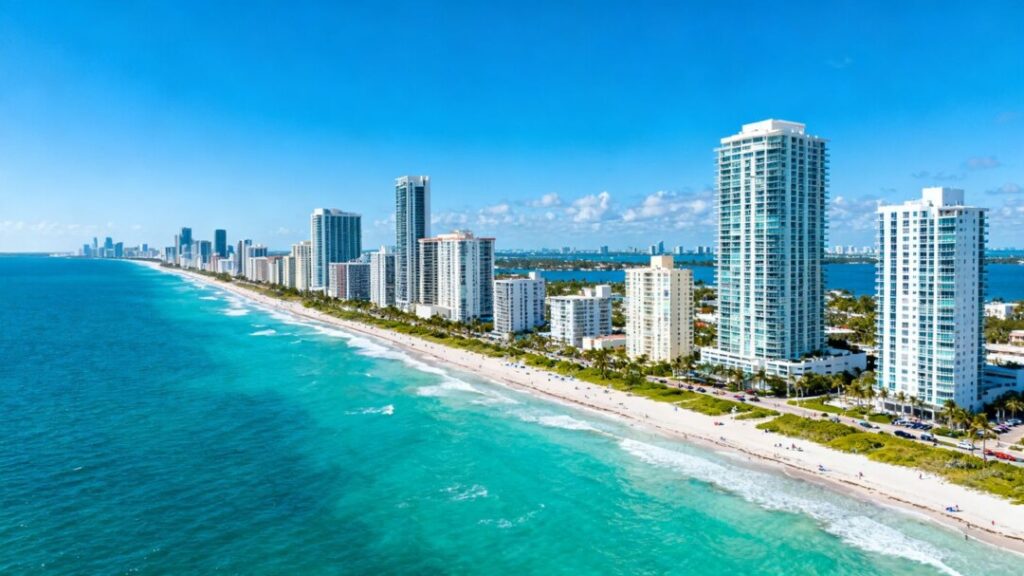 South Florida coastline with many condo buildings.