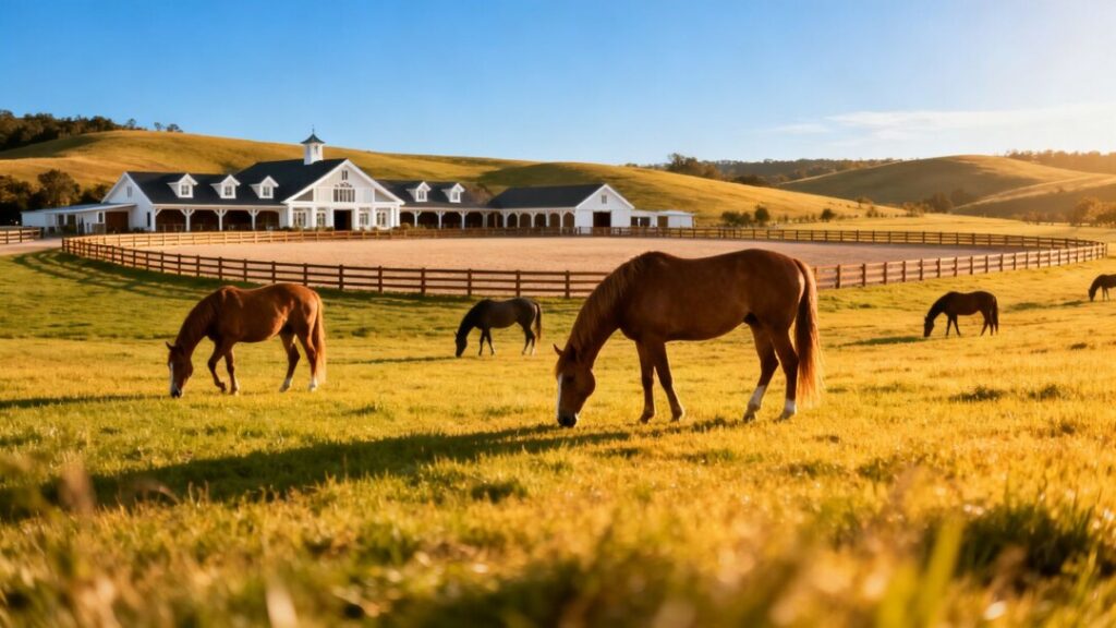 Horses grazing in lush pastures at Big Creek Farm.