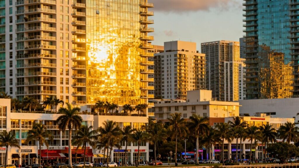 Miami skyline with apartments and commercial buildings.