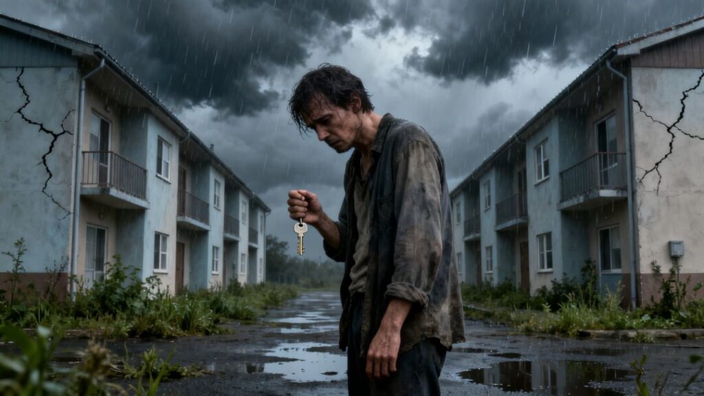 Florida apartment buildings with a person holding a single key.