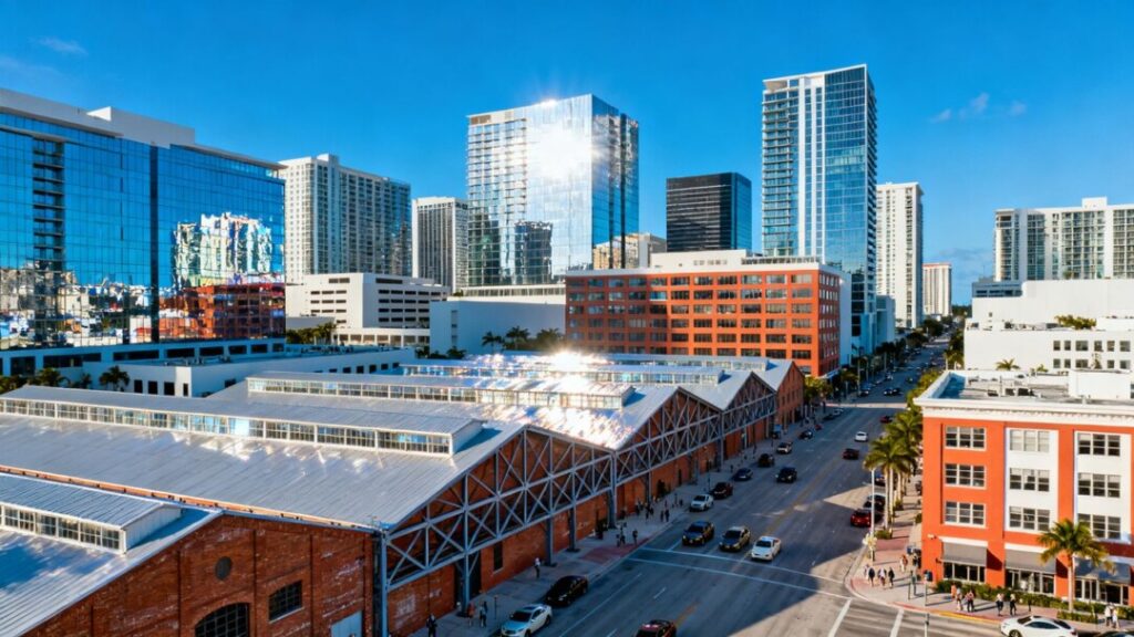Florida cityscape with industrial and commercial buildings.