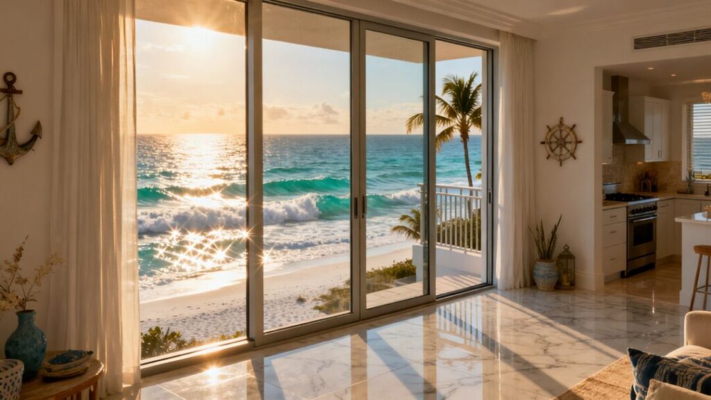 Oceanfront condo view in Pompano Beach, Florida.