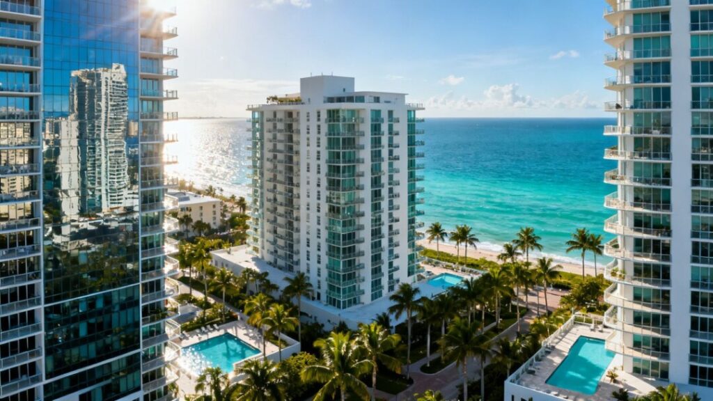 Fort Lauderdale skyline with luxury condos and ocean views.