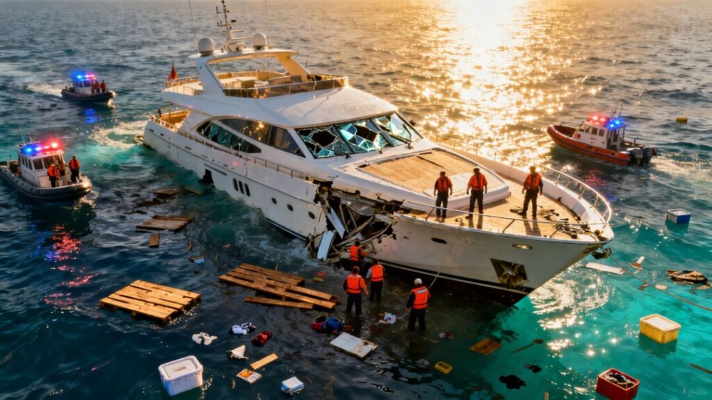 Yacht wreckage from fatal boat crash involving [George Pino].