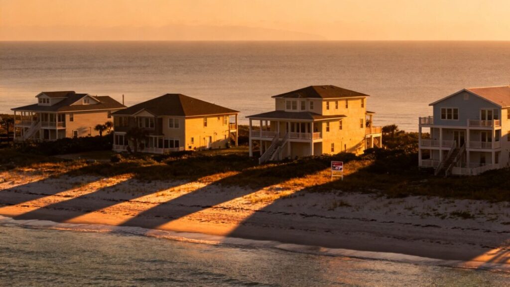 Florida homes with a sunset, indicating a cooling market.