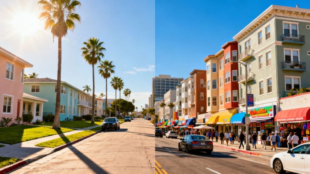 Florida and California housing markets with residential buildings.
